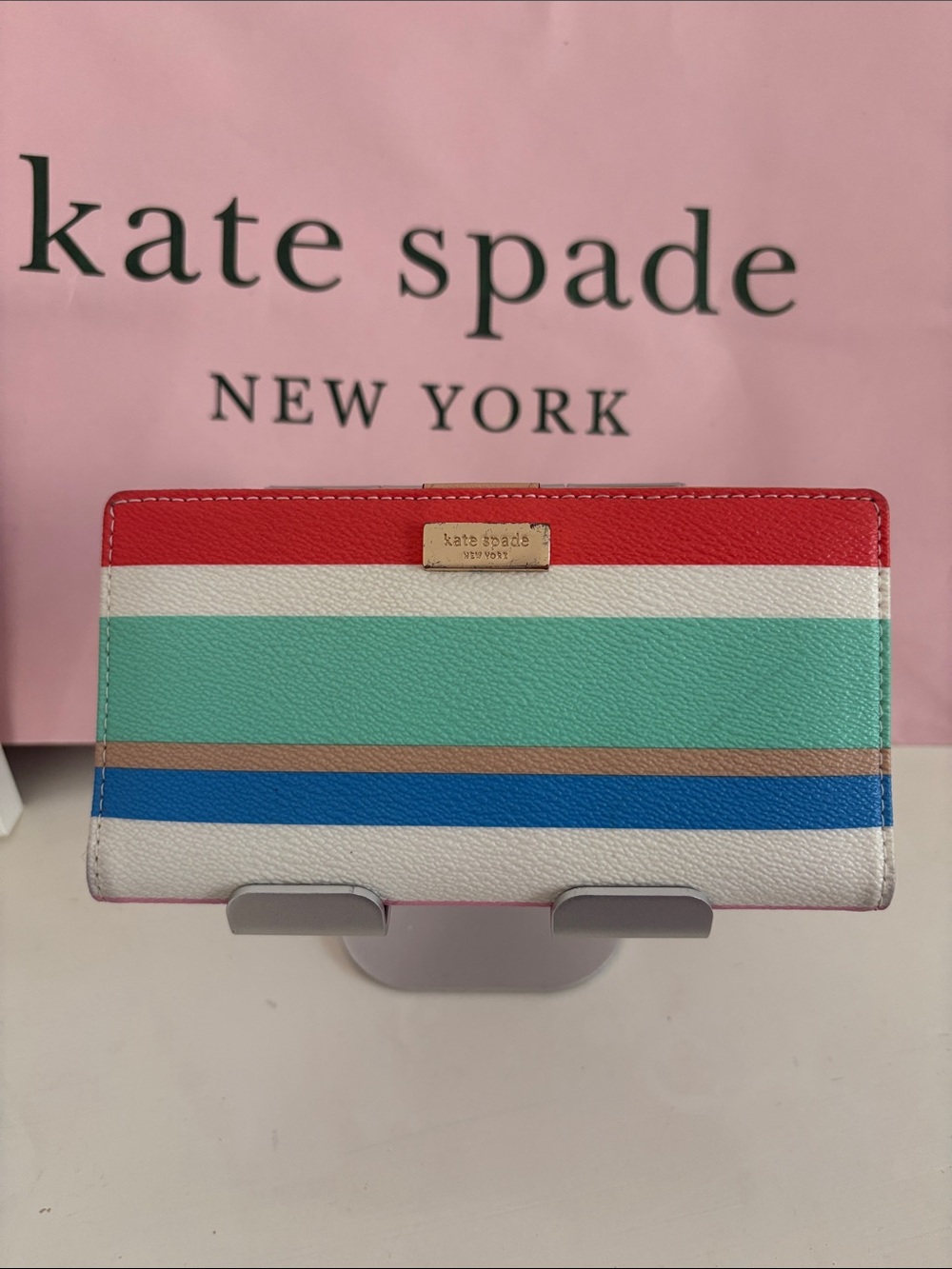 Kate Spade  New York Multicolor Striped Leather Card Wallet